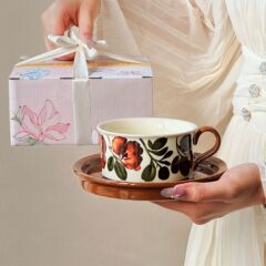 オリジナルブラウンフラワーカップ＆ソーサーコーヒーカップスズランコーヒーカップギフトボックス結婚祝いカップお土産ギフト包装