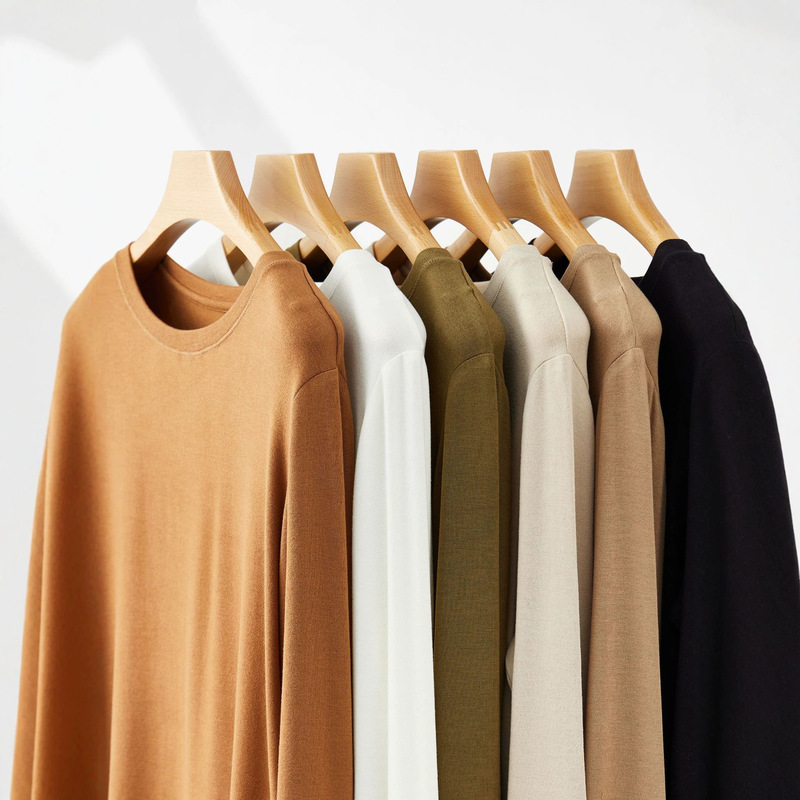 2025 Autumn Solid Color Round Neck Wool Bottoming Shirt Long Sleeve Slim Fit Basic Style No-Iron Heating Top for Women 2025 Autumn Solid Color Round Neck Wool Bottoming Shirt Long Sleeve Slim Fit Basic Style No-Iron Heating Top for Women