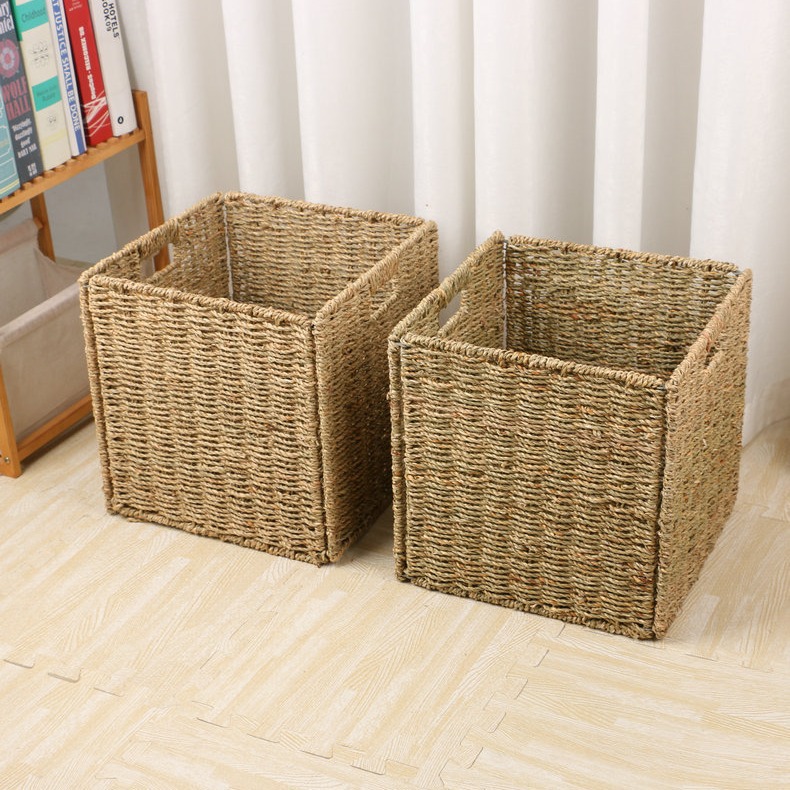 Cesta de almacenamiento de calabaza de agua tejida a mano imitación de vid, cesta de almacenamiento de algas plegable de gabinete de cuadrícula, cesta de almacenamiento