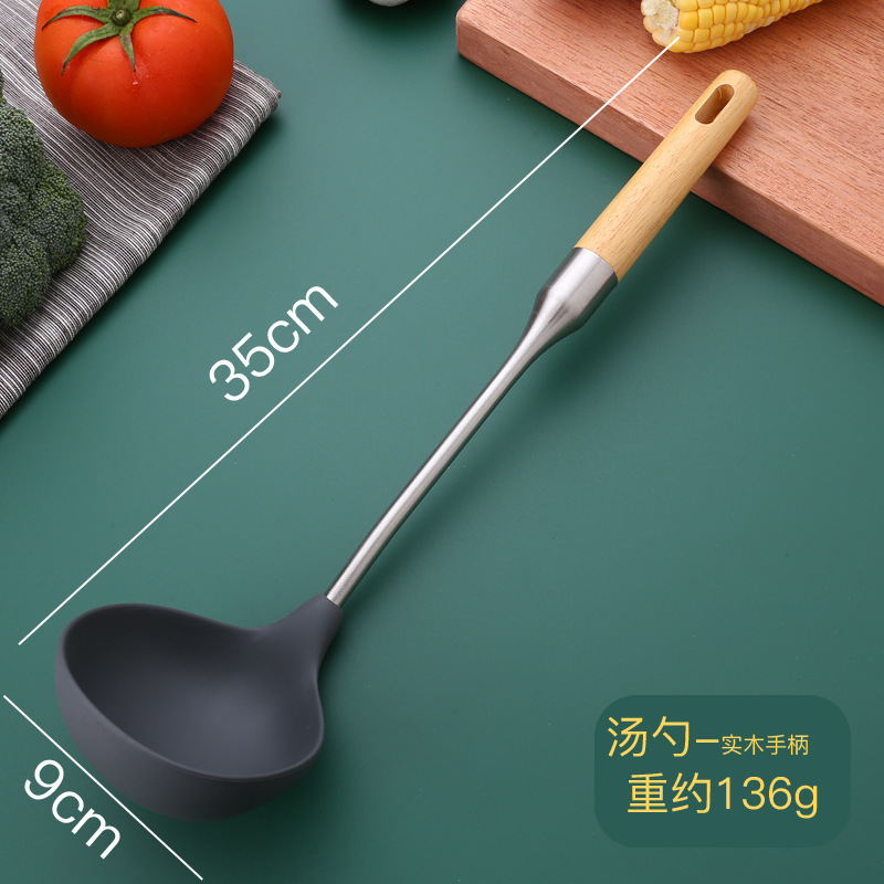 실리콘 나무 손잡이 숟가락