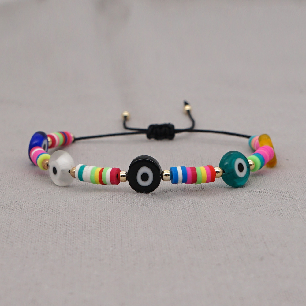 ethnic style candy color soft pottery glass eye bead couple braceletpicture8