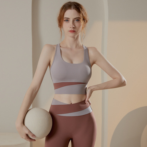 Cross-border sports bra for women, shock-proof push-up, anti-sagging fitness bra vest for outer wear, running splicing yoga bra