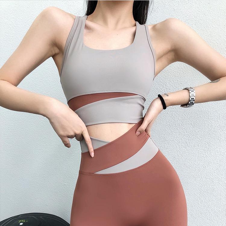 2022 Queang Sports Bra for Women, Shockproof, Gathered, Anti-Sagging, Fitness Bra, Outerwear, Patchwork Yoga Vest, Quick-Dry