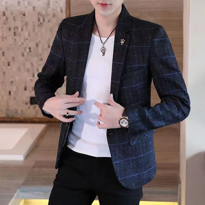 商务休闲西装春秋季男士韩版修身外套百搭小西装单西上衣简约休闲|undefined