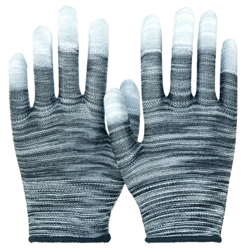 rayas negras pu dedos guantes línea de nylon trabajo duro trabajo de embalaje transpirable recolección a prueba de polvo duradero
