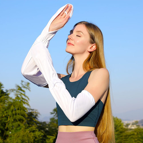 RAYA Women's Finger Sunscreen Sleeves Ice Silk Sunscreen Gloves Summer Driving UV Protection Arm Covers with UPF50+