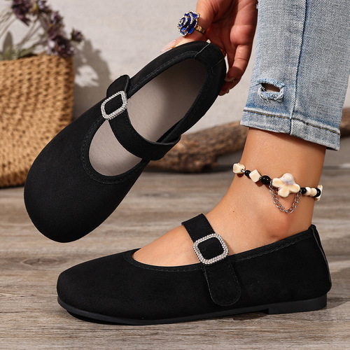 Soft Sole Mary Jane Women's Shoes with Hook and Loop Autumn/Winter Flat Shoes with Vintage Style for Plus Size