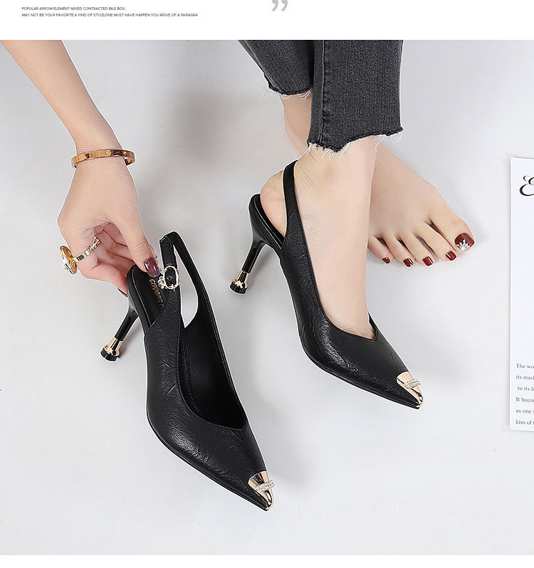 New Spring And Autumn Soft Leather Thin Heel Pointed Toe Mid-Heel Women, Sexy Rhinestone Iron-Toe High-Heel Backless_vogvips.com