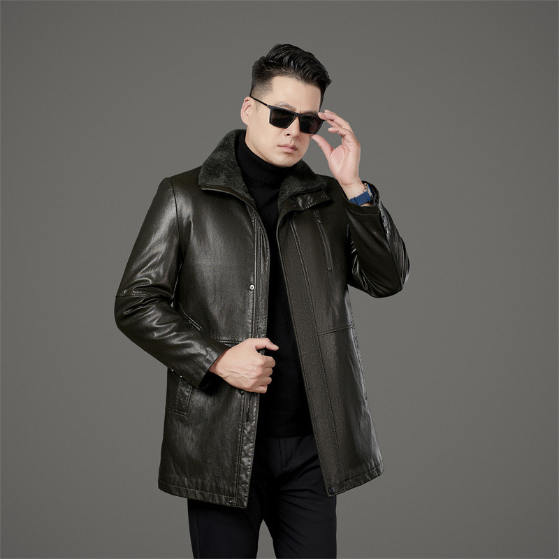 Genuine Leather Jacket Men's Mid-length Coat Thickened Lamb Sheep