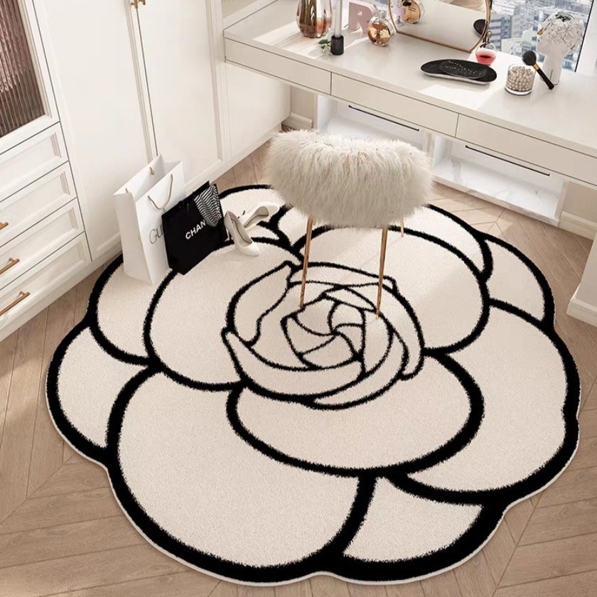 Light Luxury Small Fragrance Carpet Imitation Cashmere Living Room Large Area Full Cloakroom Camellia Dressing Table Bedroom Floor Mat