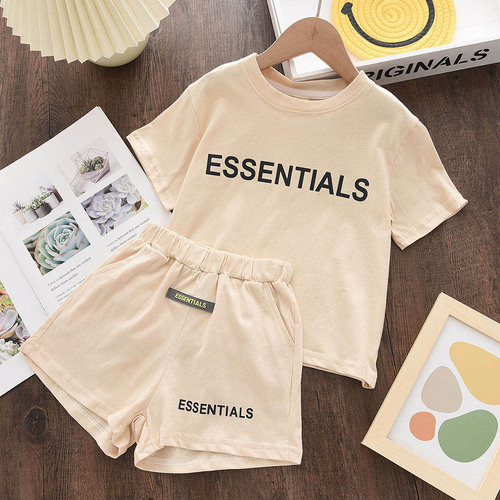 Cross-border new style boys and girls children's clothing personalized letter printing short-sleeved + shorts suit casual T-shirt for babies 2-7 years old