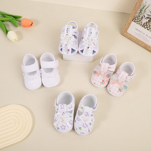 Baby shoes, soft soles, small floral velcro, toddler shoes, bow tie, non-slip cloth soles, single shoes, front shoes