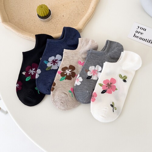 Spring and summer socks for women ins trendy boat socks thin small flower shallow mouth socks sweat-absorbent and breathable women's invisible socks