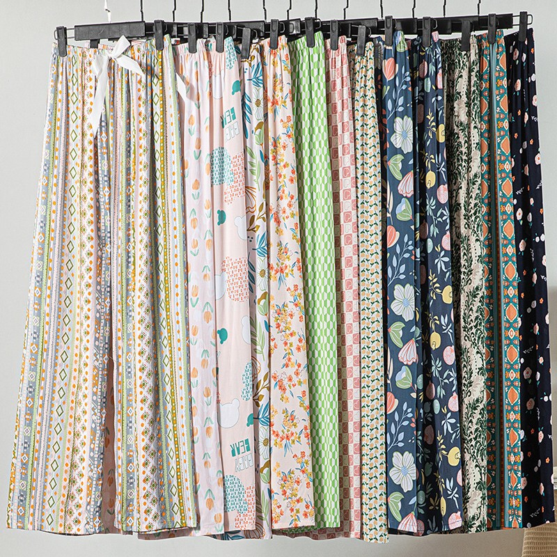 Cotton Silk Pajamas Women's Summer Thin Artificial Cotton Wide-Leg Pants Spring & Fall Can Be Worn Outside Loose Home Air-Conditioned Nine-Point Long Pants