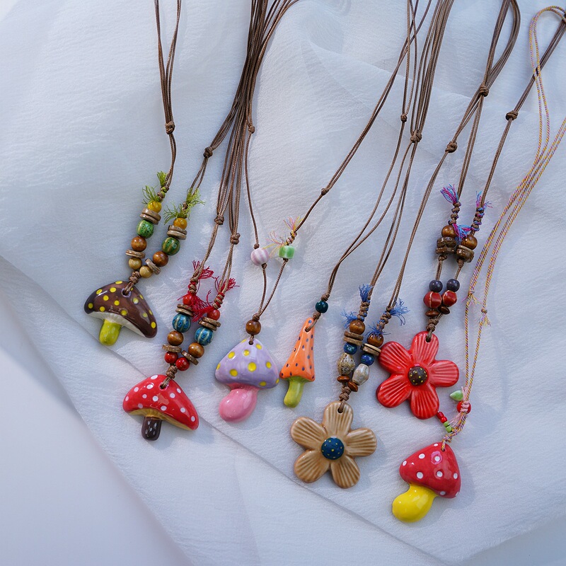 Autumn and Winter Hot-Selling Jingdezhen Ceramic Mushroom Necklace Accessories Women's Niche Design Cross-Border Necklace Jewelry Women's High-End Autumn and Winter Hot-Selling Jingdezhen Ceramic Mushroom Necklace Accessories Women's Niche Design Cross-Border Necklace Jewelry Women's High-End