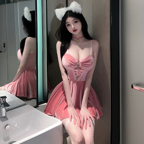 Linlinning Erotic Lingerie Nightgown Seductive Hot Bed Passionate Strap Dress Small Bust Makes You Look Bigger Lingerie Set 2625
