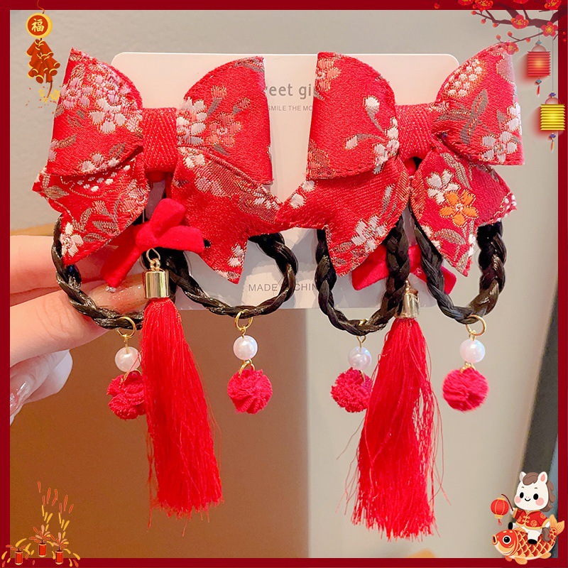 Horquilla Infantil con Borlas Chinas Hecha a Mano para Año Nuevo y Hanfu