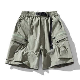 2025 Summer Casual Shorts Men's Solid Color Multi-Pocket Cargo Shorts Simple Casual Versatile Five-Point Sports Shorts