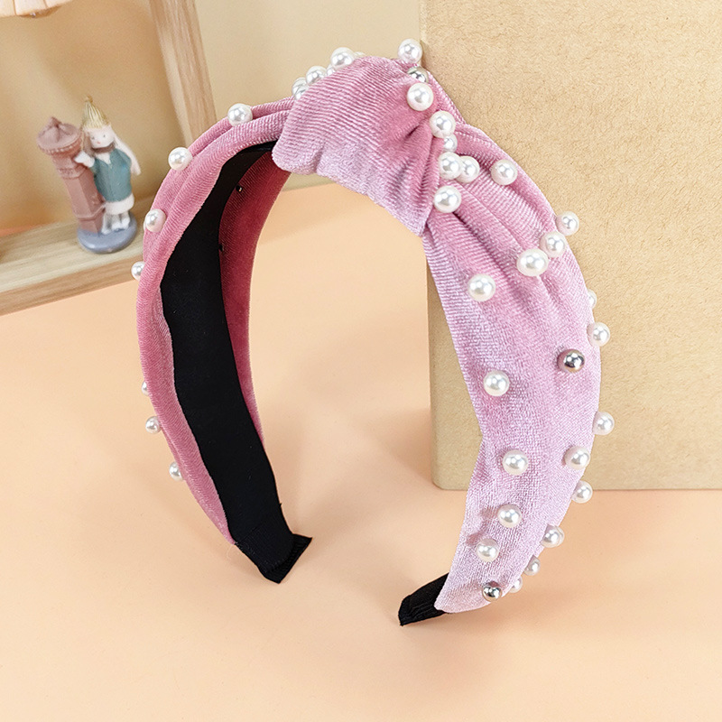 Morandi Pink Series Broad-sided Fabric Knitted Hair Band display picture 11