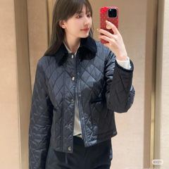 高版本-B家菱格棉服外套内里格纹设计灯芯绒领子撞色短款秋冬新款