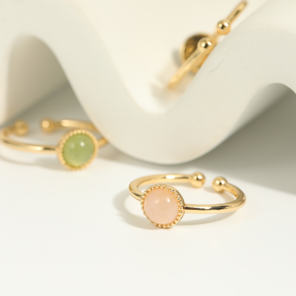 Fashion Colorful Natural Stone Adjustable Copper Open Ring