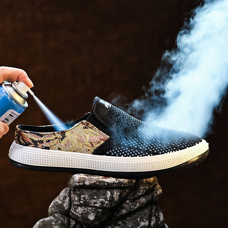 Summer Men's Shoes, Flat-Soled, Comfortable, Fly-Woven Mesh, Breathable Casual Shoes, Outdoor Walking, Lightweight, Breathable Half-Slippers