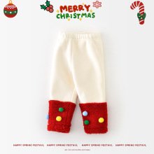 阿宝囡囡冬季新年圣诞婴幼童裤子 宝宝拼毛球女童童打底裤95677