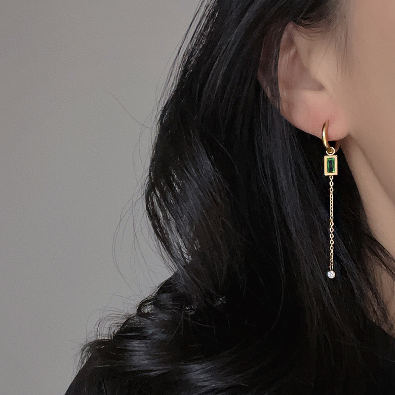 Drop Earrings Classification 1 Pair Quantity Daily Occasion Titanium Steel Material Fashion Square Titanium Steel Tassel Inlay Zircon Drop Earrings 1 Pair