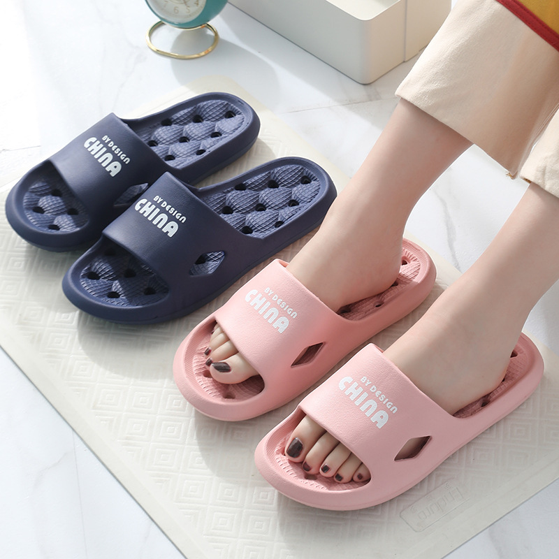 Summer bathroom slippers female indoor soft bottom massage home slippers couple bathing hollow leakage speed cool drag