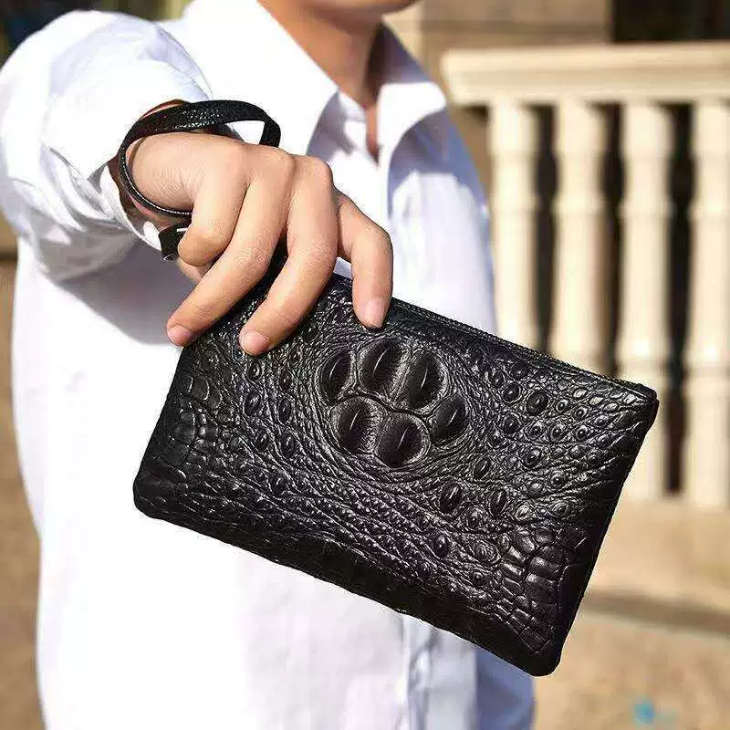 Leather small clutch bag, cowhide, business version, genuine leather, crocodile print