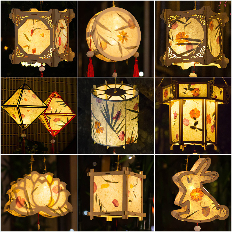 Mid-Autumn Festival Flower and Grass Paper Ancient Style Lantern DIY Handmade Wooden Intangible Cultural Heritage Palace Lantern Satchel Lantern Material Package Han Dynasty Mid-Autumn Festival Flower and Grass Paper Ancient Style Lantern DIY Handmade Wooden Intangible Cultural Heritage Palace Lantern Satchel Lantern Material Package Han Dynasty