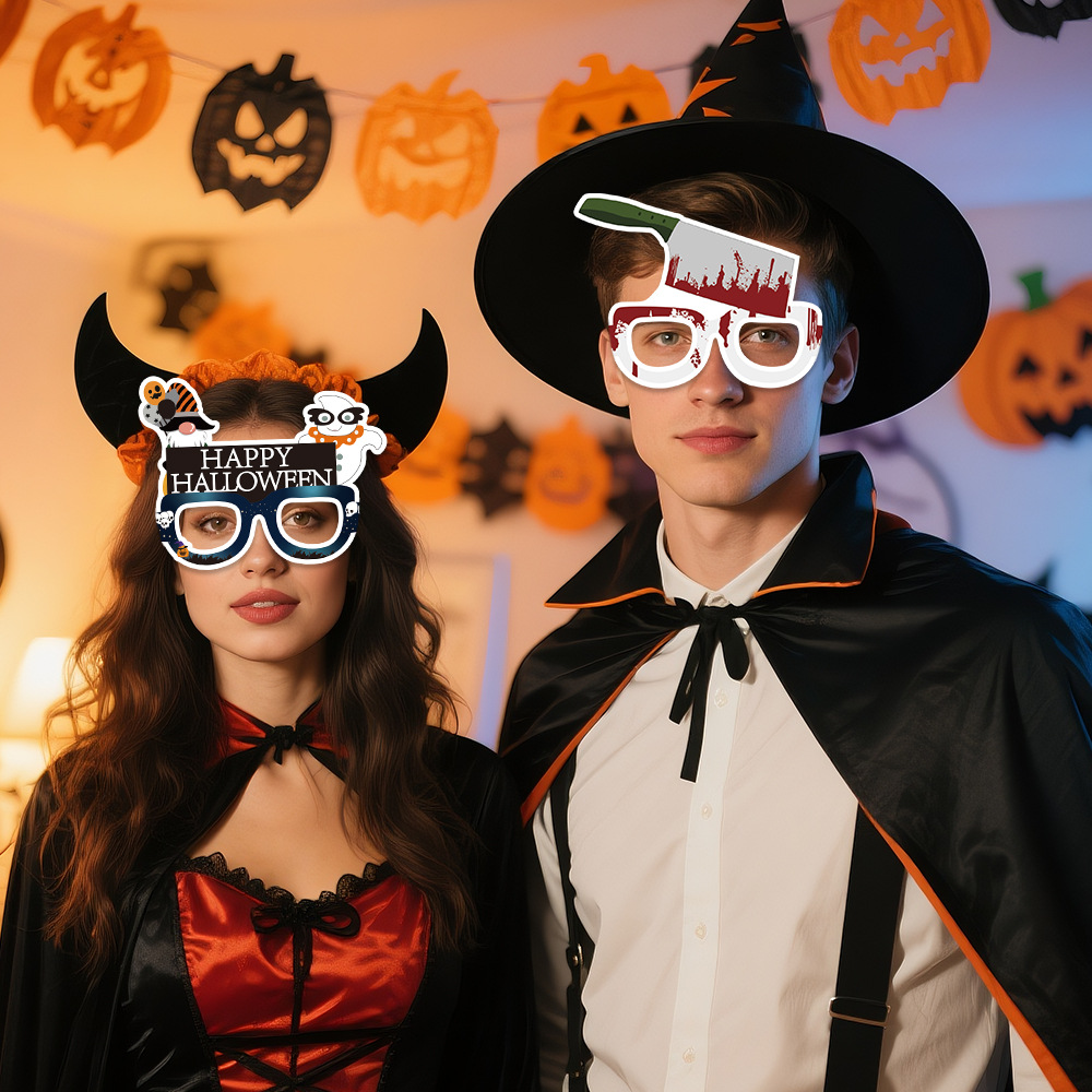 Nueva decoración de Halloween gafas de papel cuchillo de sangre de calabaza accesorios de fotografía fantasma fiesta vestido extraño marco de gafas