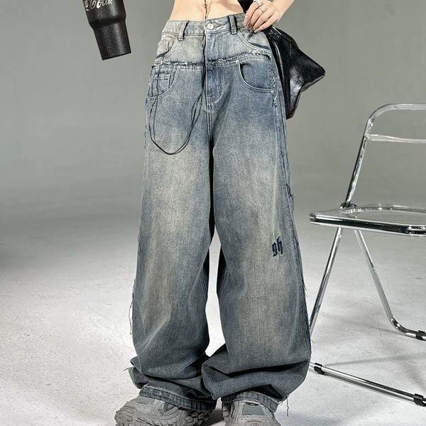 2023 джинсы мужские осенние новые высокие уличные американские широкие брюки весна и осень в модных брендовых свободных прямых брюках
