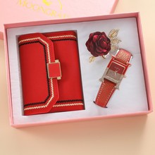A08342女士手表礼品套装生日礼物钱包腰带胸针手表套装3pcs/set