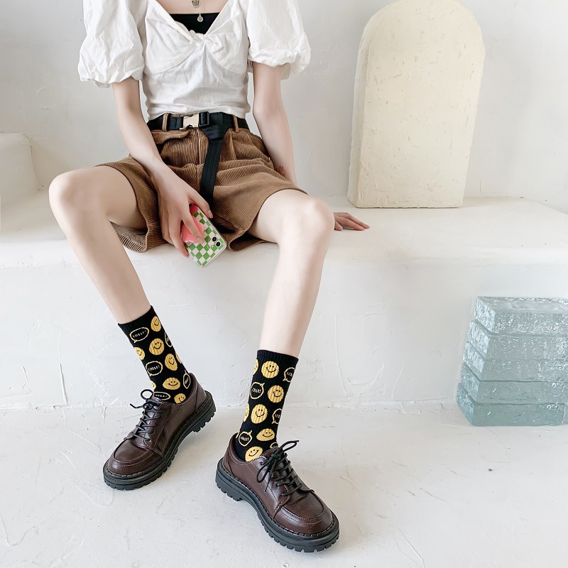 44g Weight Socks Classification Socks Lingerie Type Cotton Fabric Type A Pair Quantity Daily Occasion Smile Face Pattern Winter, Autumn Season Women's Gender Simple Style Style Women's Simple Style Smile Face Cotton Crew Socks A Pair 无