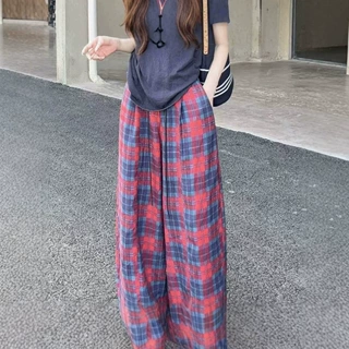 韩系慵懒松弛感宽松格子阔腿裤女2026夏季新款宽松休闲裤垂坠感裤