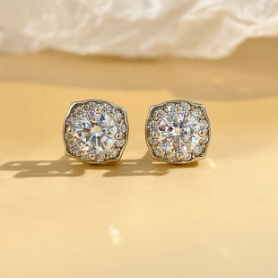 S925 Sterling Silver Earrings for Women, Moissanite Stud Earrings, 1 Carat Earrings with Diamonds, High-End Feel