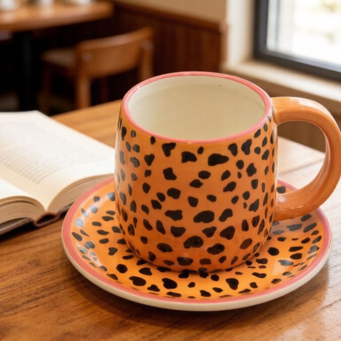 Ceramic Leopard Print Coffee Cup and Saucer Set, Retro Personalized Mug, High-Value Drinking Cups Wholesale Ceramic Leopard Print Coffee Cup and Saucer Set, Retro Personalized Mug, High-Value Drinking Cups Wholesale