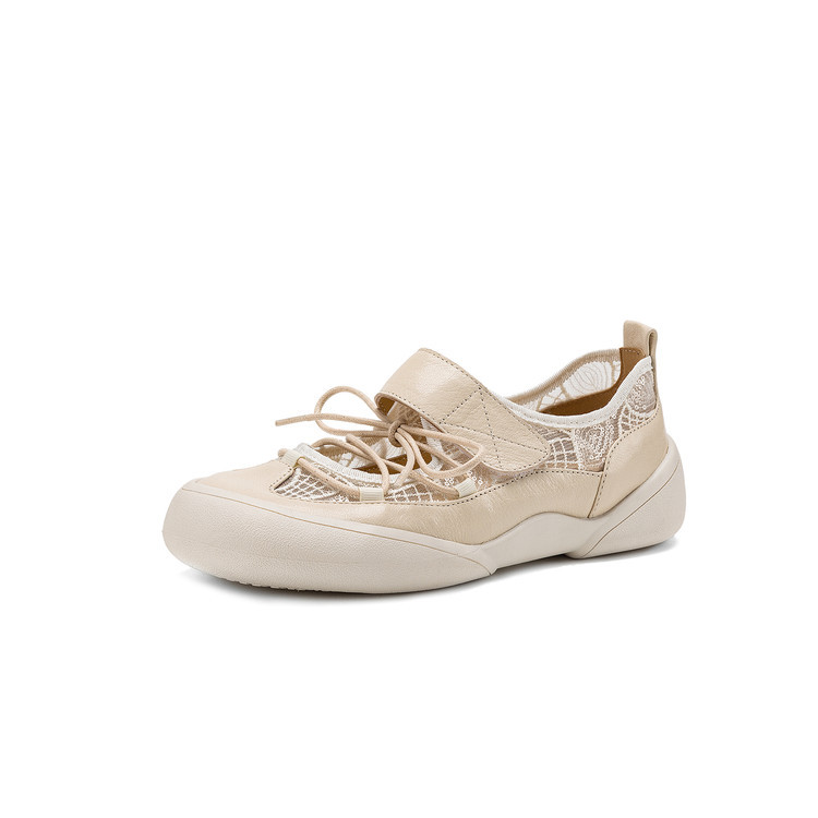 Giày sneaker nữ đế dày ren lưới phối màu cổ thấp — màu trắng ngà chi tiết 34