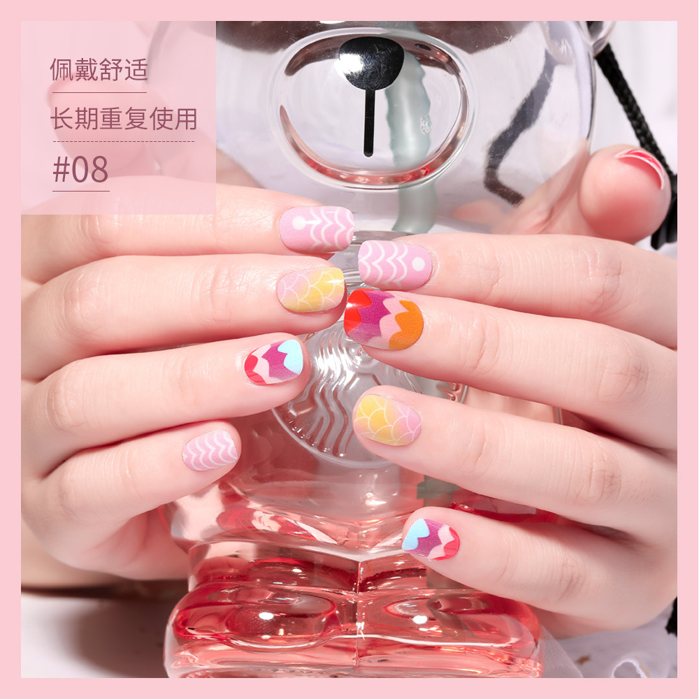 Juego de 24 piezas de uñas postizas para niños con diseño de dibujos animados, desmontables con adhesivo y exquisito diseño.