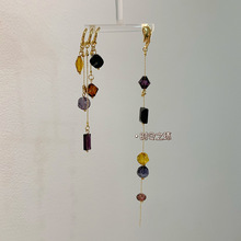 暮光晚宴长款不对称独特水晶方圆脸耳环艺术感耳饰银针独特耳坠