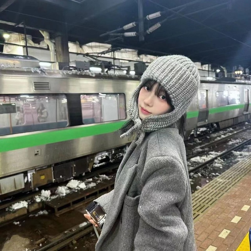 冬日氛围感ins韩系针织毛线帽女秋冬季保暖护耳飞行帽滑雪雷锋帽|undefined