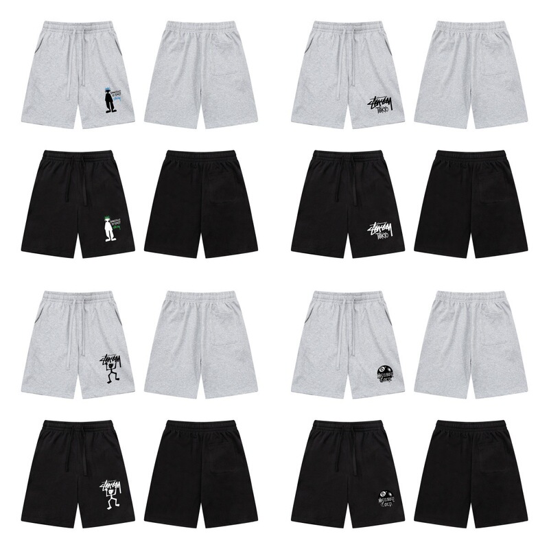 Cross-border trendy brand Stussy high-quality logo letter print double yarn pure cotton casual versatile unisex shorts collection