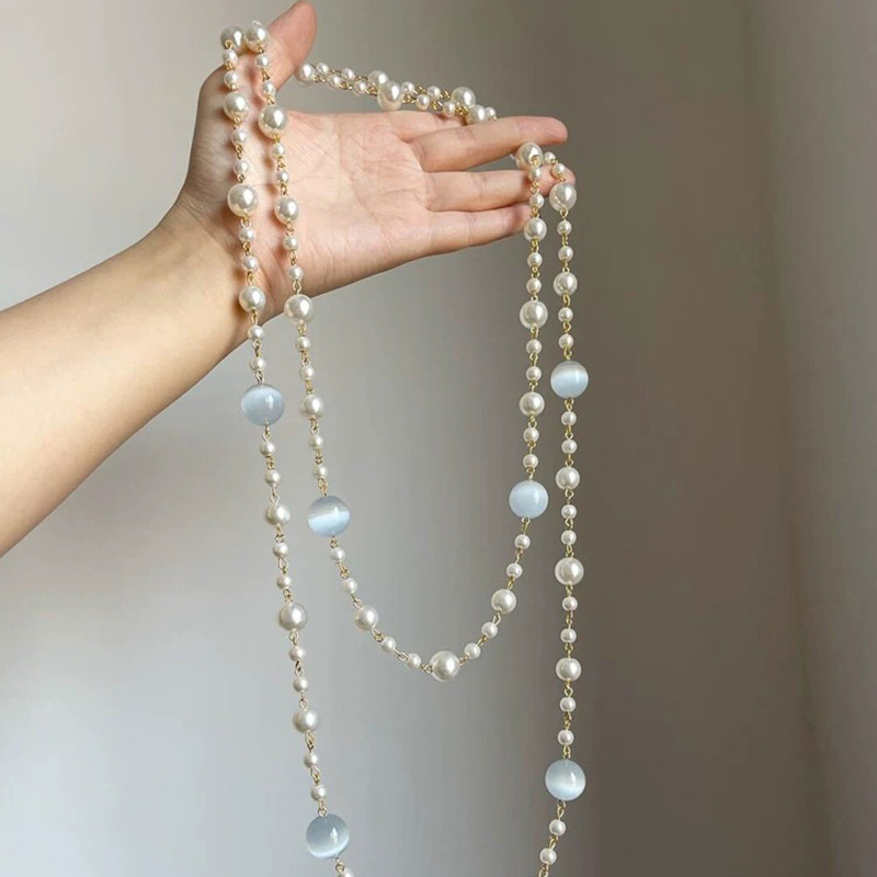 Pearl Cat's Eye Beaded Round Necklace Accessible Luxury Retro Simple Clavicle Chain Niche Elegant High-End Jewelry for Women