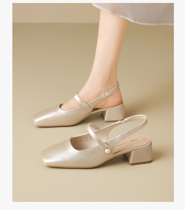 Sandal nữ mũi vuông quai ngang gót thấp phong cách Pháp — Rượu sâm banh NM20 chi tiết 20