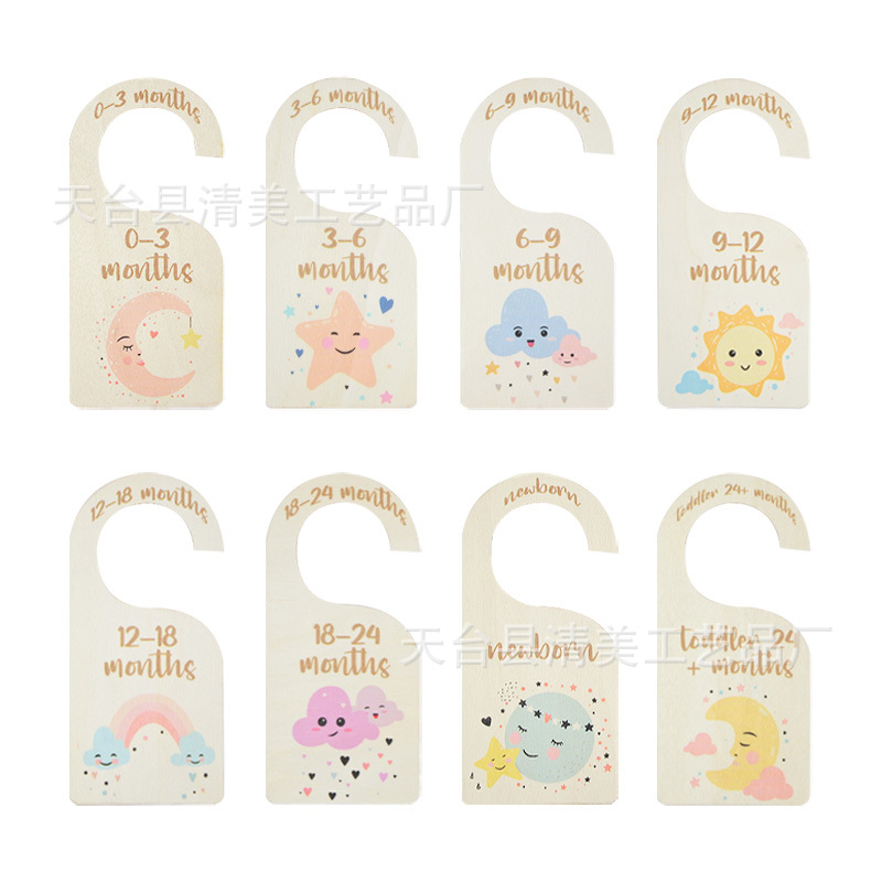 Tablero de partición de madera para bebés Ropa para bebés Impresión de madera a doble cara Ropa para recién nacidos Clasificación mensual
