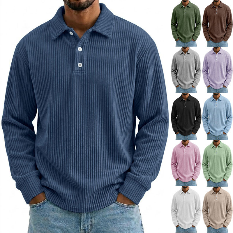 Men's knitted polo shirt, long-sleeved, European and American style, with a three-button collar, casual top, loose fit, versatile for layering in autumn and winter Men's knitted polo shirt, long-sleeved, European and American style, with a three-button collar, casual top, loose fit, versatile for layering in autumn and winter