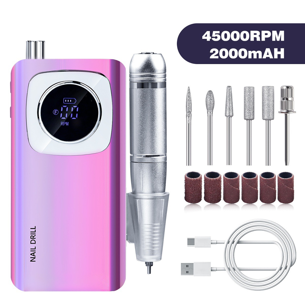 Nueva lijadora de uñas V2 profesional transfronteriza 45000 rpm de almacenamiento eléctrico portátil de uñas