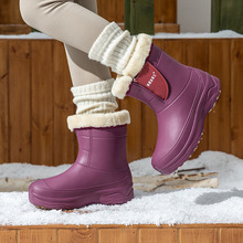 EVA冬季加厚保暖女式雨靴雪地靴套脚防水防滑中筒鞋中老年防寒靴
