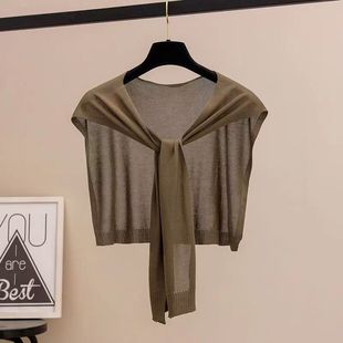 Summer Thin Air-Conditioned Room Shoulder Shawl for Women, Knitted Solid Color Sun Protection Multifunctional Shoulder Cape Scarf